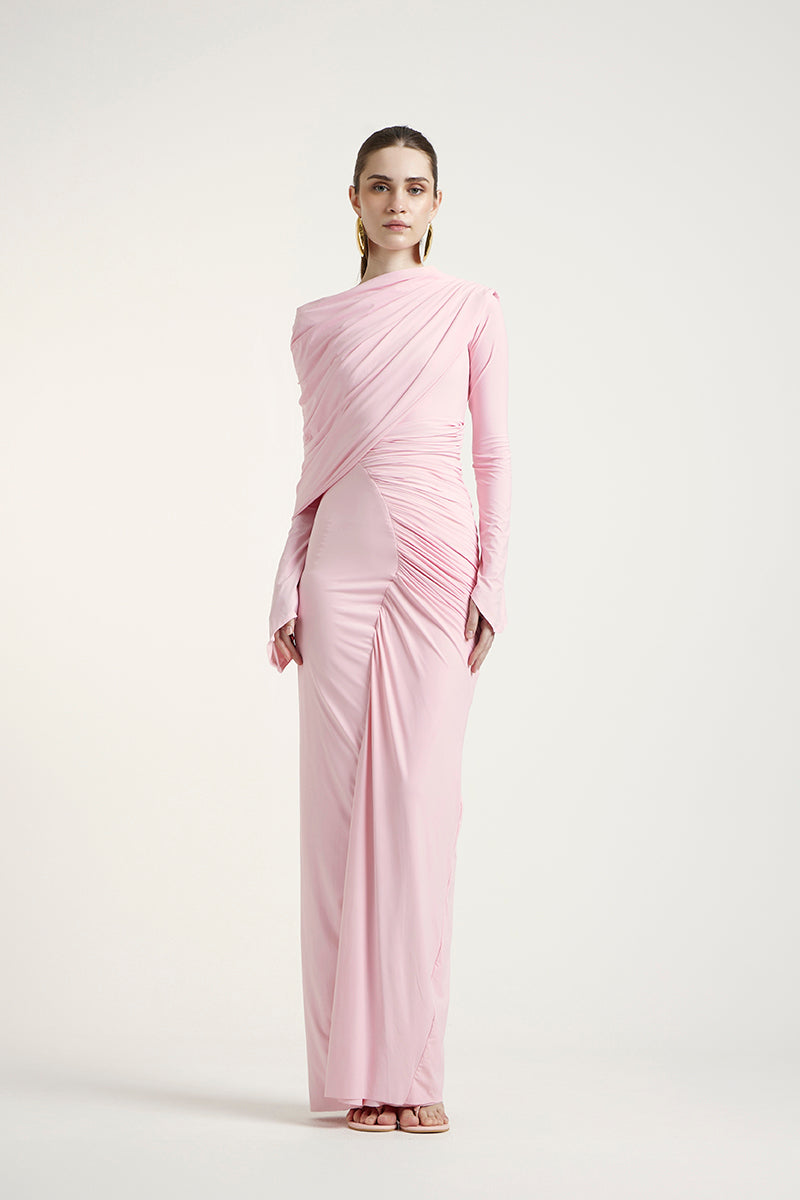 Deme By Gabriella russett dress in Noa Pink maxi dress with flowing fabric and elegant design, perfect for summer occasions.