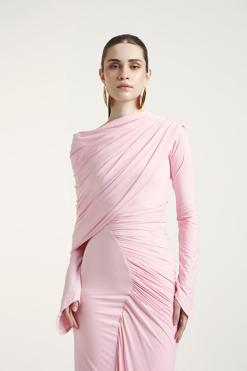 Deme By Gabriella Russett dress in Noa Pink, a stylish maxi dress with flowing fabric and elegant design.