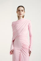 Deme By Gabriella russett dress in Noa Pink, elegant gown with flowing fabric and intricate detailing, perfect for formal occasions.