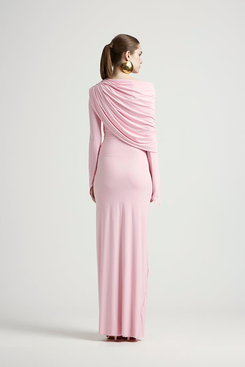 Deme By Gabriella Russett dress in Noa Pink maxi dress with flowing fabric and elegant design, perfect for summer occasions.
