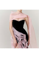 Elegant cascade wave column gown with high slit by Happy Clothing, featuring flowing fabric and a sleek, sophisticated silhouette.