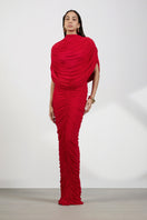 Deme By Gabriella Vienna maxi dress in flowing fabric with a fitted waist and elegant neckline, perfect for formal occasions.
