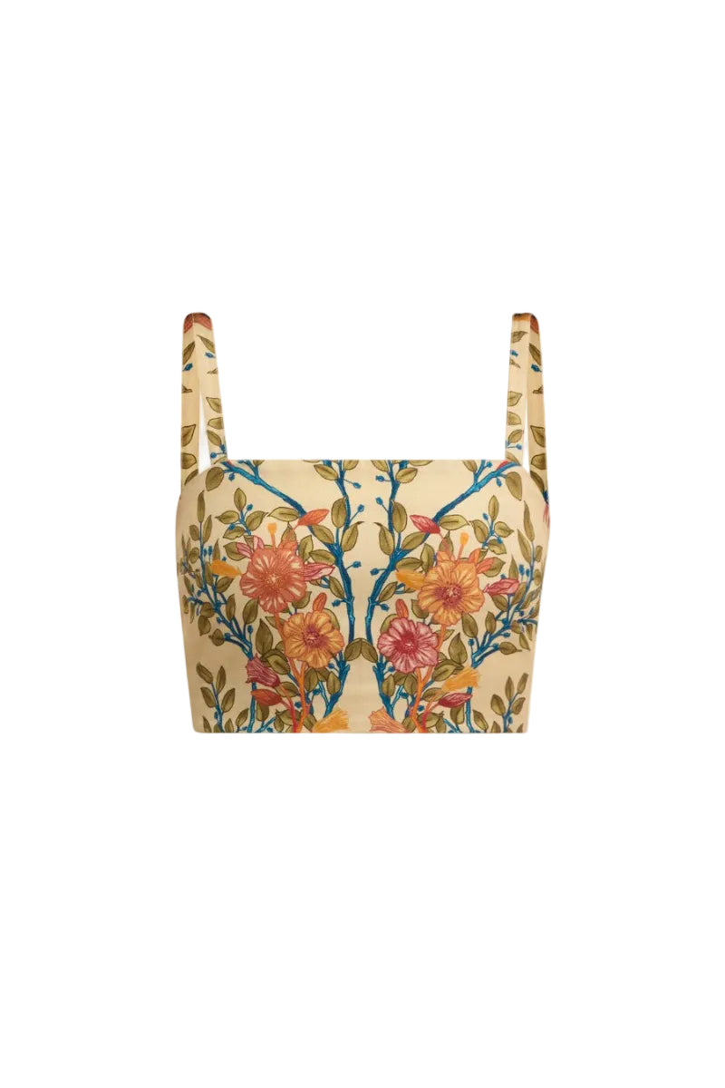 Rebecca Taylor Cleo printed top in buttercream with colorful floral pattern, long sleeves, and lightweight fabric.