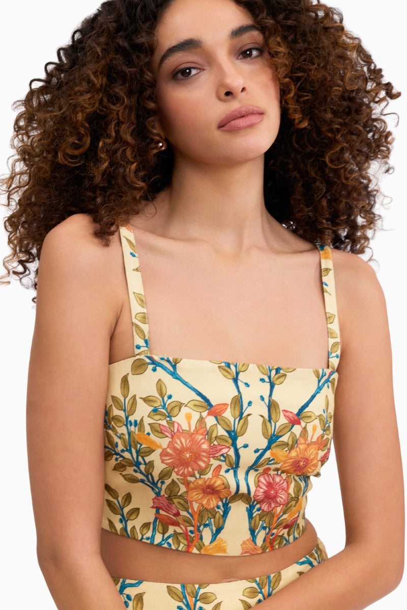 Rebecca Taylor CLEO printed top in buttercream multi with floral pattern, lightweight fabric, and relaxed fit.