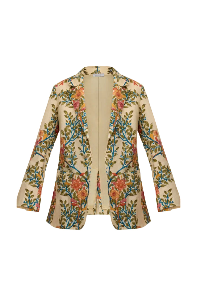 Rebecca Taylor Cleo printed blazer in Buttercream Multi, featuring a stylish blazer with colorful floral print and tailored fit.