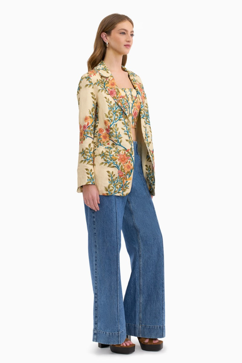Rebecca Taylor CLEO printed blazer in buttercream multi, stylish tailored blazer with vibrant floral pattern, spring fashion essential