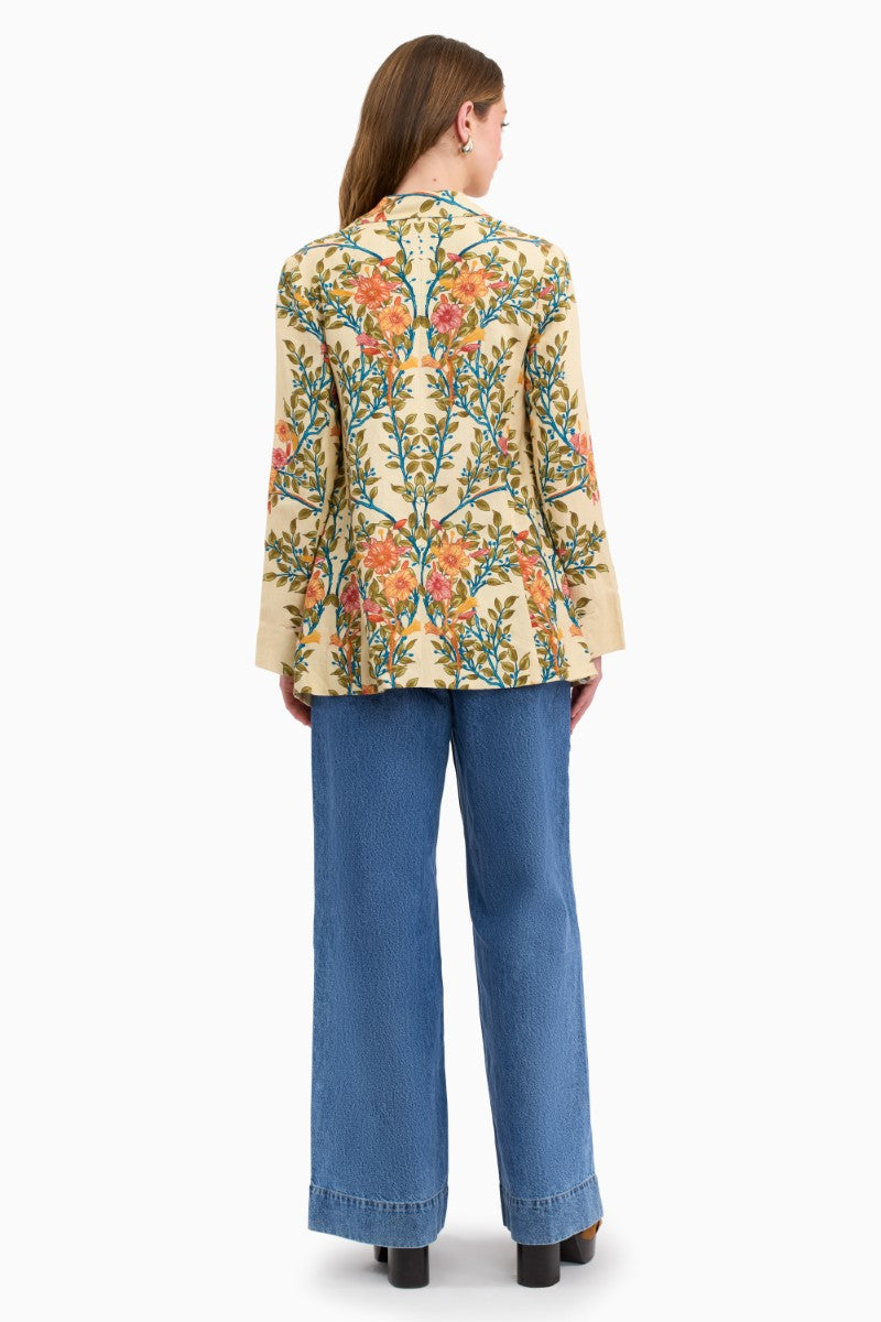 Rebecca Taylor CLEO printed blazer in buttercream multi, stylish blazer with vibrant floral design and tailored fit.