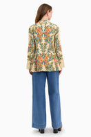 Rebecca Taylor CLEO printed blazer in buttercream multi with floral design, tailored fit, and lapel collar, styled for spring.