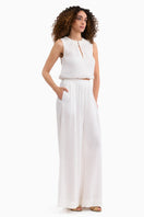 Rebecca Taylor CLEO ivory pants, stylish high-waisted trousers with a tailored fit, shown on a model.