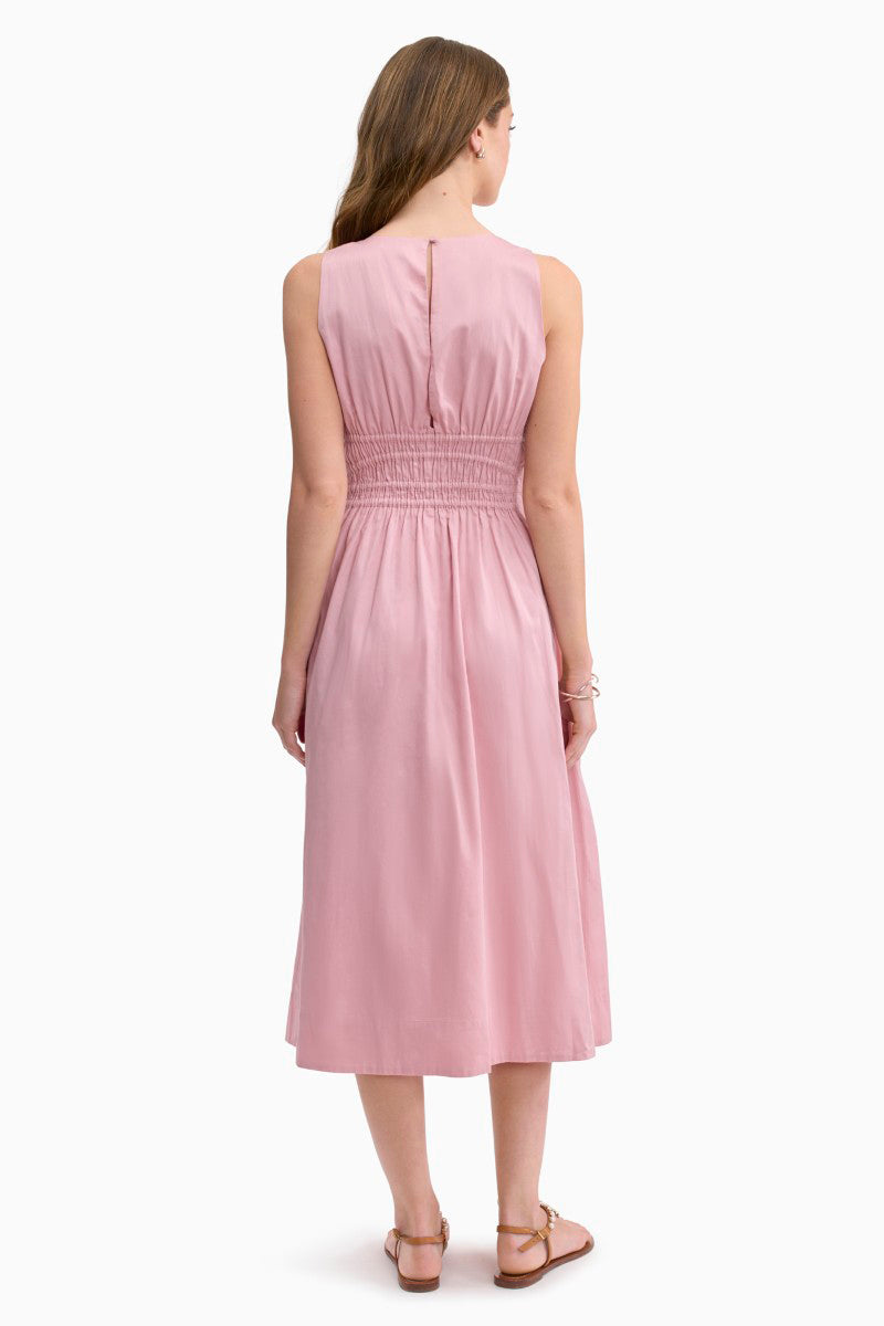 Rebecca Taylor Emelia midi dress in vintage rose floral print, featuring a flattering silhouette and soft fabric.