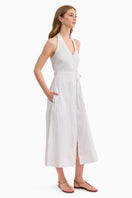 Rebecca Taylor Marianne halter dress in ivory, midi length with elegant design, perfect for spring occasions.