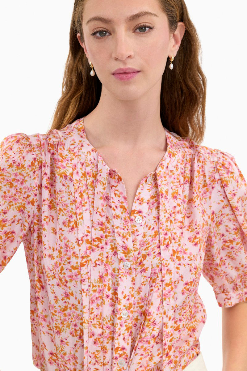 Rebecca Taylor Bellamy silk blouse in pale pink with multicolor pattern, featuring a elegant, lightweight top with soft fabric and stylish design.