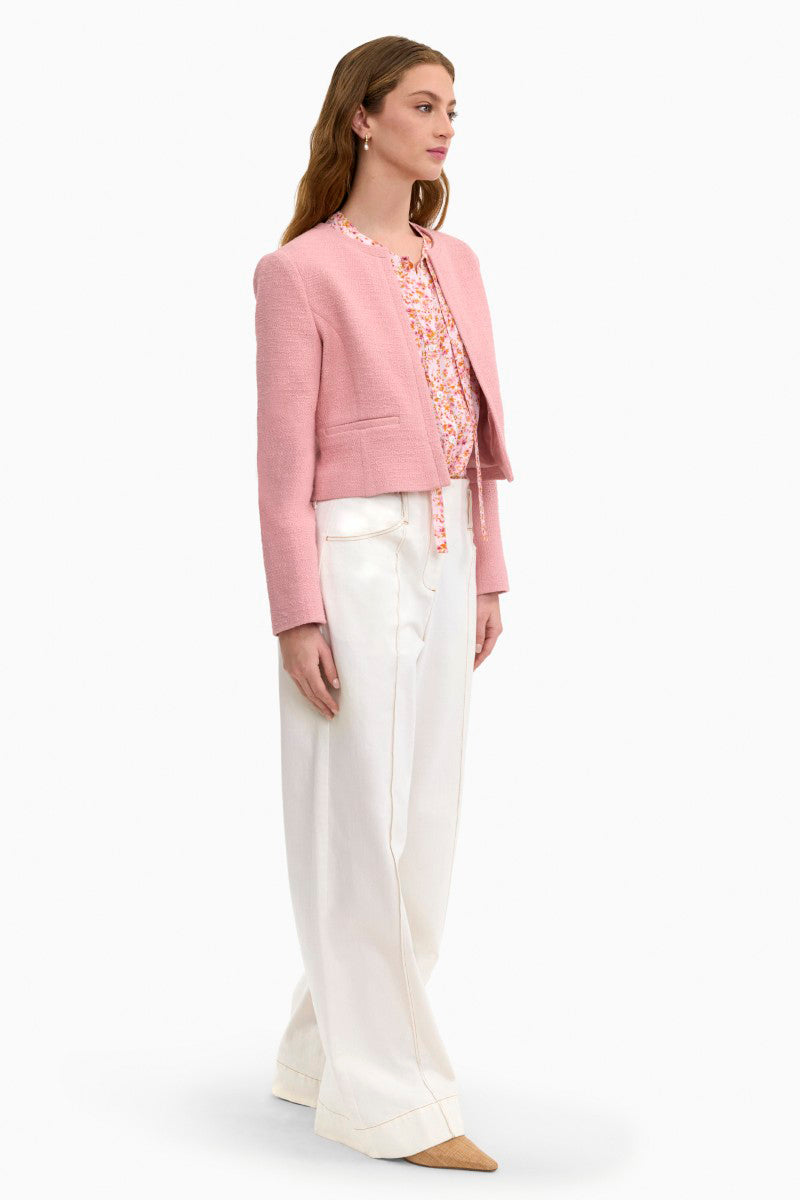 Rebecca Taylor Margot Tweed Jacket in vintage rose, pale pink multi-color with classic tailored fit and textured tweed fabric.