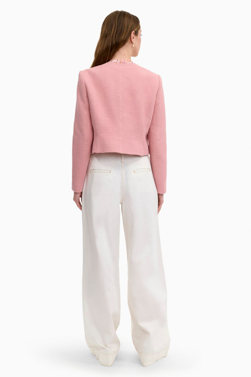 Rebecca Taylor Margot Tweed Jacket in vintage rose, showcasing a stylish pink multi-colored tweed jacket with a classic fit.