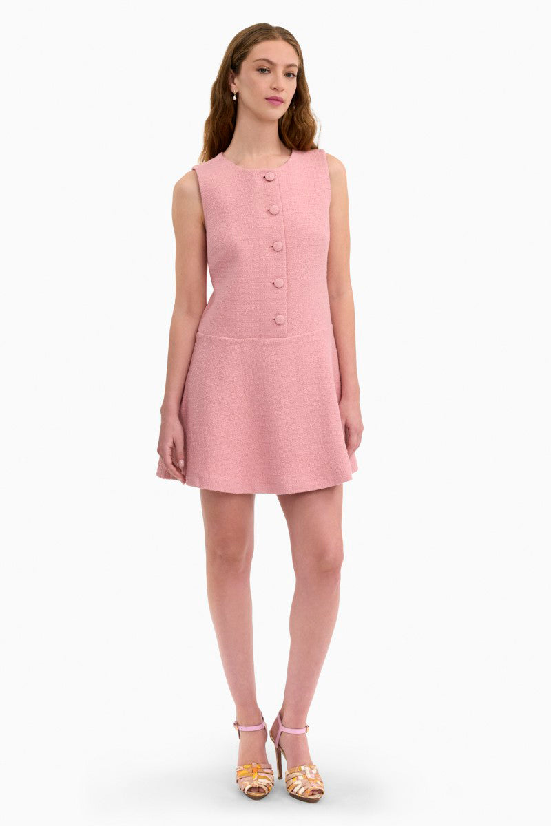 Rebecca Taylor Margot tweed mini dress in vintage rose, featuring a stylish design and textured fabric.