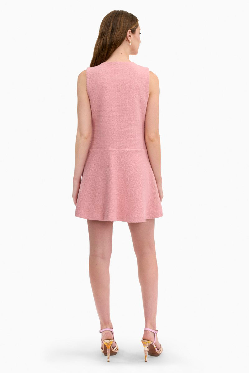 Rebecca Taylor Margot tweed mini dress in vintage rose, featuring a fitted bodice and classic floral pattern.