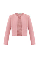 Rebecca Taylor Margot Tweed Jacket in Vintage Rose, close-up showing textured pink and beige tweed fabric with classic collar.