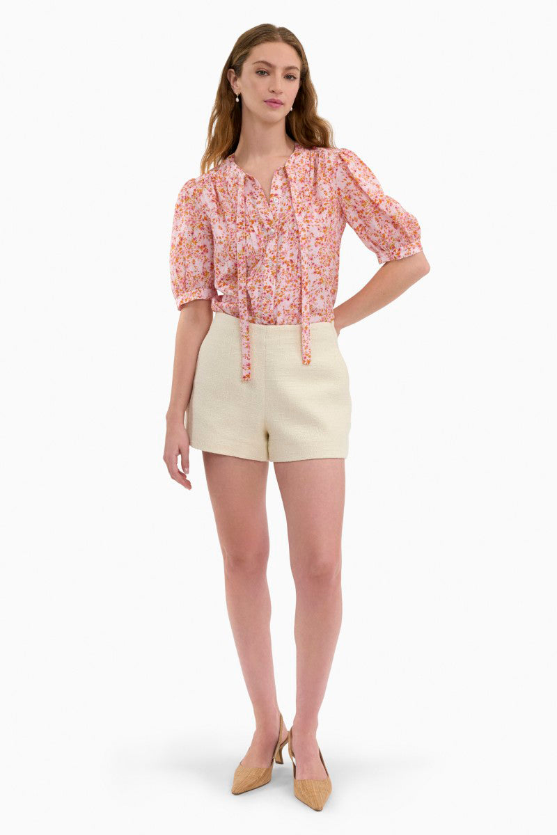 Rebecca Taylor Margot Tweed Shorts in cream, featuring tailored fit and classic tweed fabric, visible details of the stylish shorts.