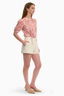Rebecca Taylor Margot Tweed Shorts in cream, high-waisted women's shorts with a textured tweed fabric and tailored fit.