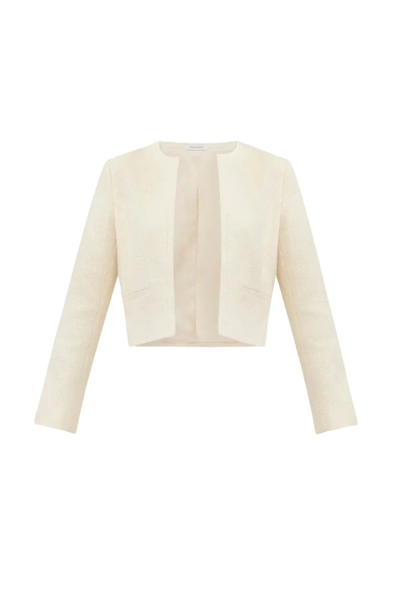 Rebecca Taylor Margot tweed jacket in cream, featuring a stylish tailored fit and classic design, perfect for spring wear.