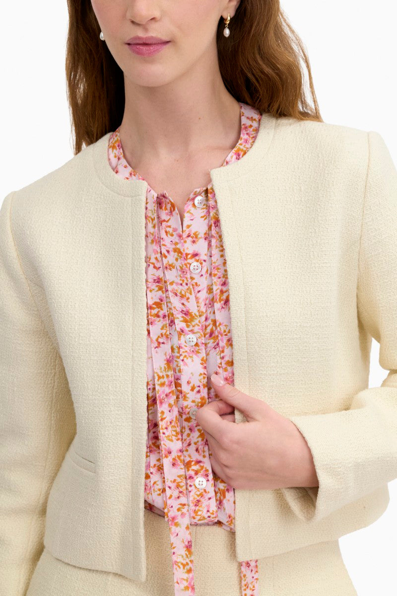 Rebecca Taylor Margot Tweed Jacket in cream, stylish women's jacket with textured tweed fabric and classic design.