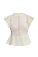 Rebecca Taylor Rhea lace knit ivory sweater, close-up of soft, textured fabric with lace detailing, perfect for spring tops.