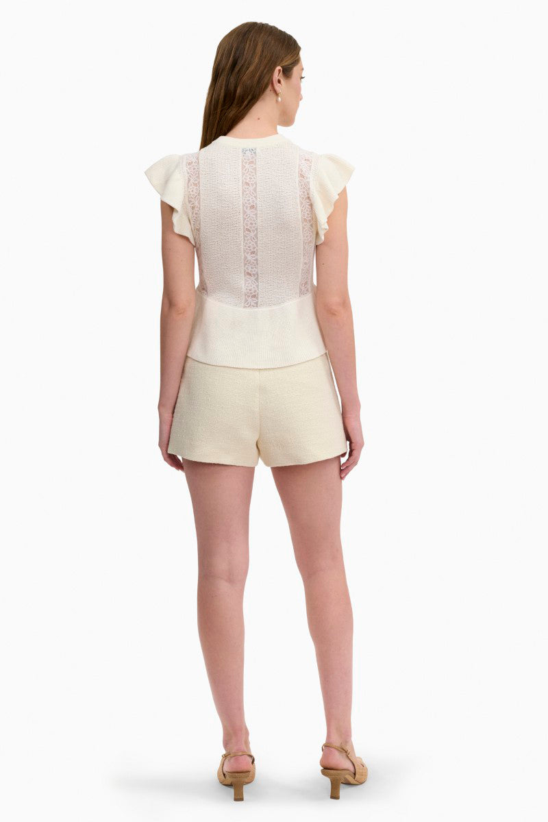 Rebecca Taylor Rhea lace knit ivory sweater, a stylish women's top with intricate lace details and soft knit fabric.