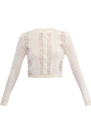 Rebecca Taylor Rhea lace knit cardigan in ivory, featuring delicate lace details and a soft, cozy fit for spring tops.