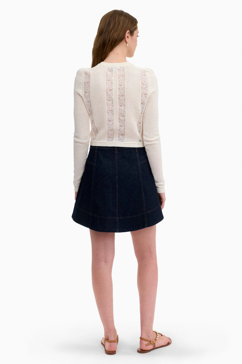 Rebecca Taylor Rhea lace knit ivory cardigan, lightweight and stylish top with delicate lace details, perfect for spring wear.