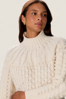 Rebecca Taylor Raven turtleneck sweater in soft knit fabric, close-up of the fitted style and ribbed collar.