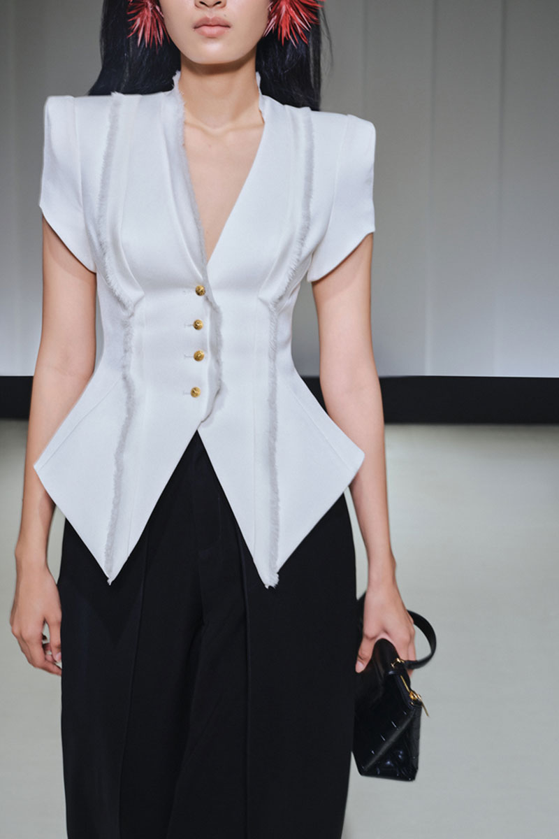 Jenny K Tran Faringdon blazer jacket in tailored fabric, featuring a classic collar and sleek design for professional style.