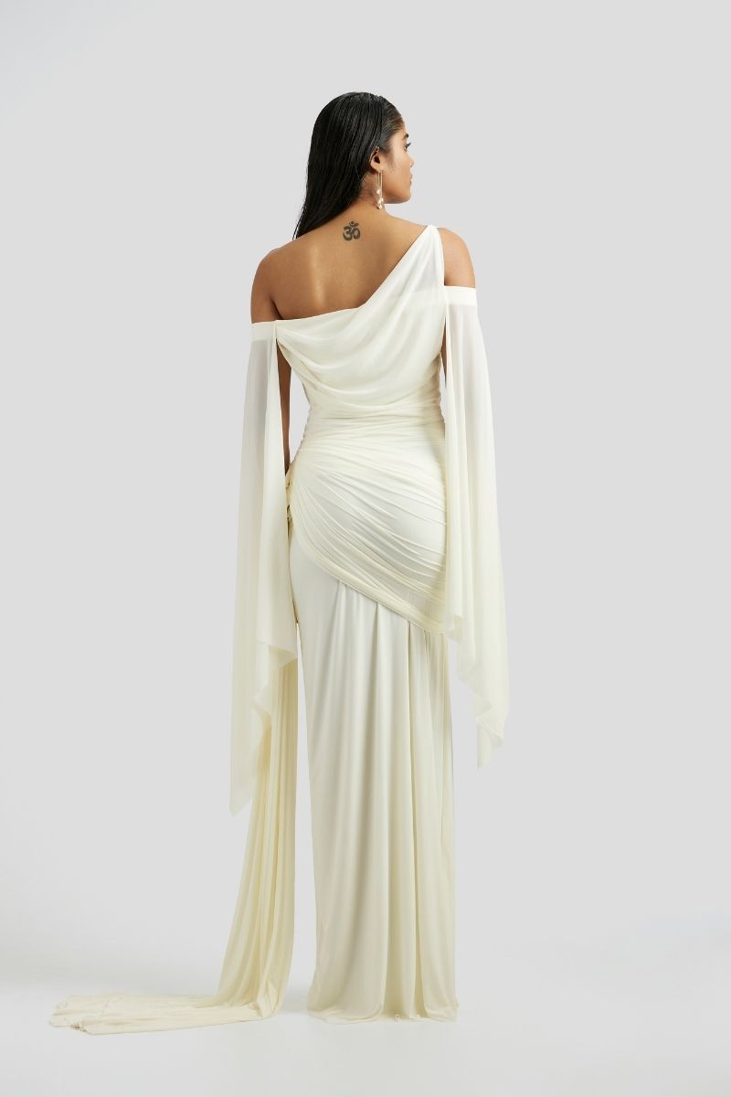 Deme By Gabriella Cynthia maxi dress in butter yellow with flowing fabric and sleeveless design, perfect for summer wear.