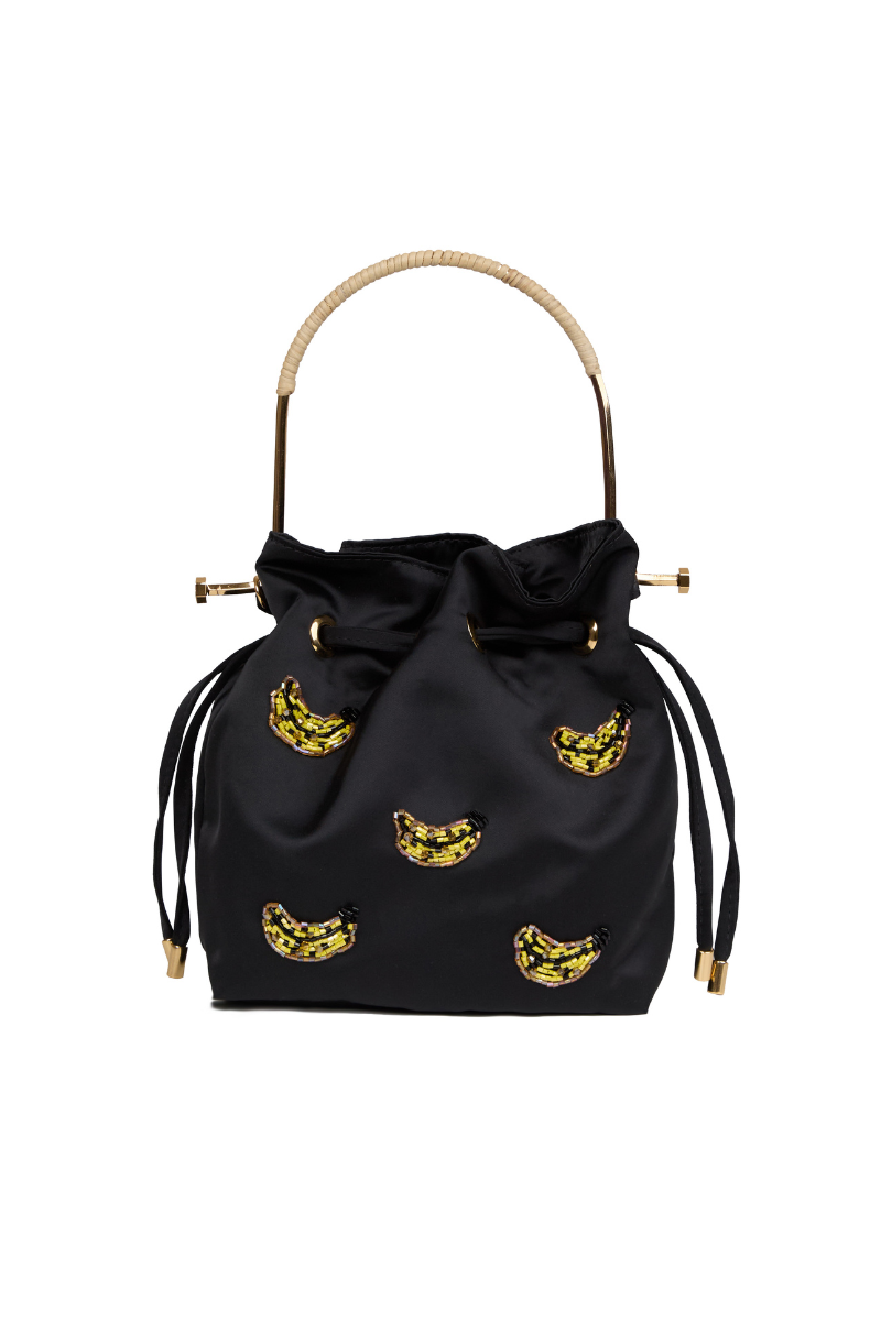 Waiwai Rio BEL Banana Satin Bag, top handle design in vibrant yellow satin with sleek finish and elegant strap detail.