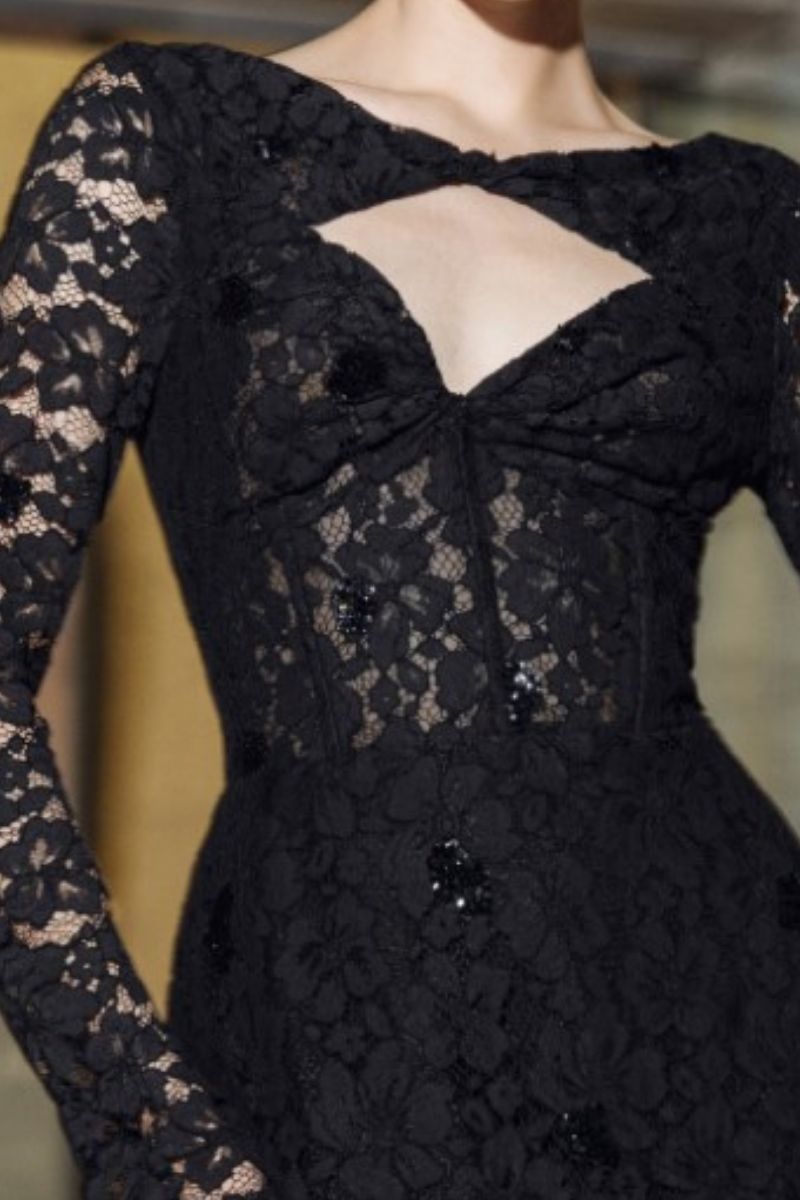 AVERY FLORAL LACE CUT OUT DRESS IN BLACK - CULT MIA