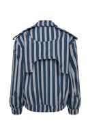 Blue striped Cave Biker Jacket by ColoReve featuring a fitted design and stylish detailing, perfect for casual or edgy looks.