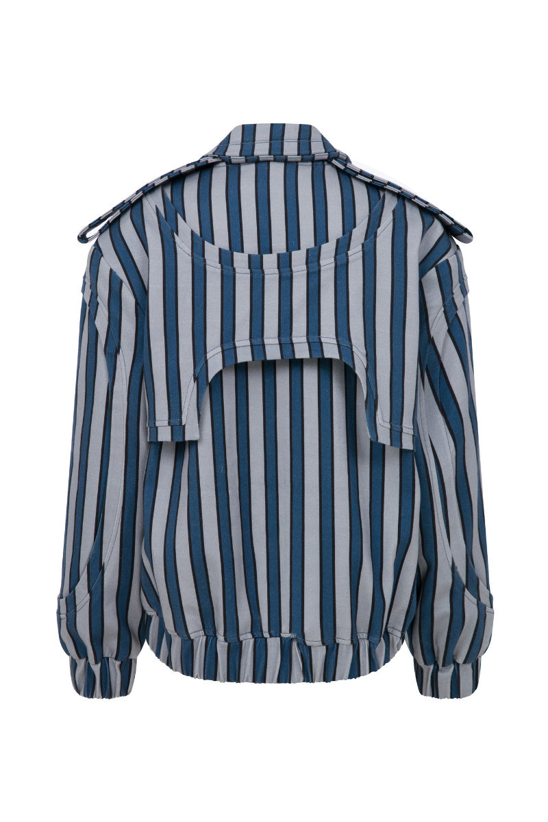 Blue striped Cave Biker Jacket by ColoReve featuring a fitted design and stylish detailing, perfect for casual or edgy looks.