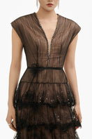 Dark Romance sheer layered maxi gown by Happy Clothing featuring flowing fabric and elegant design for formal occasions.