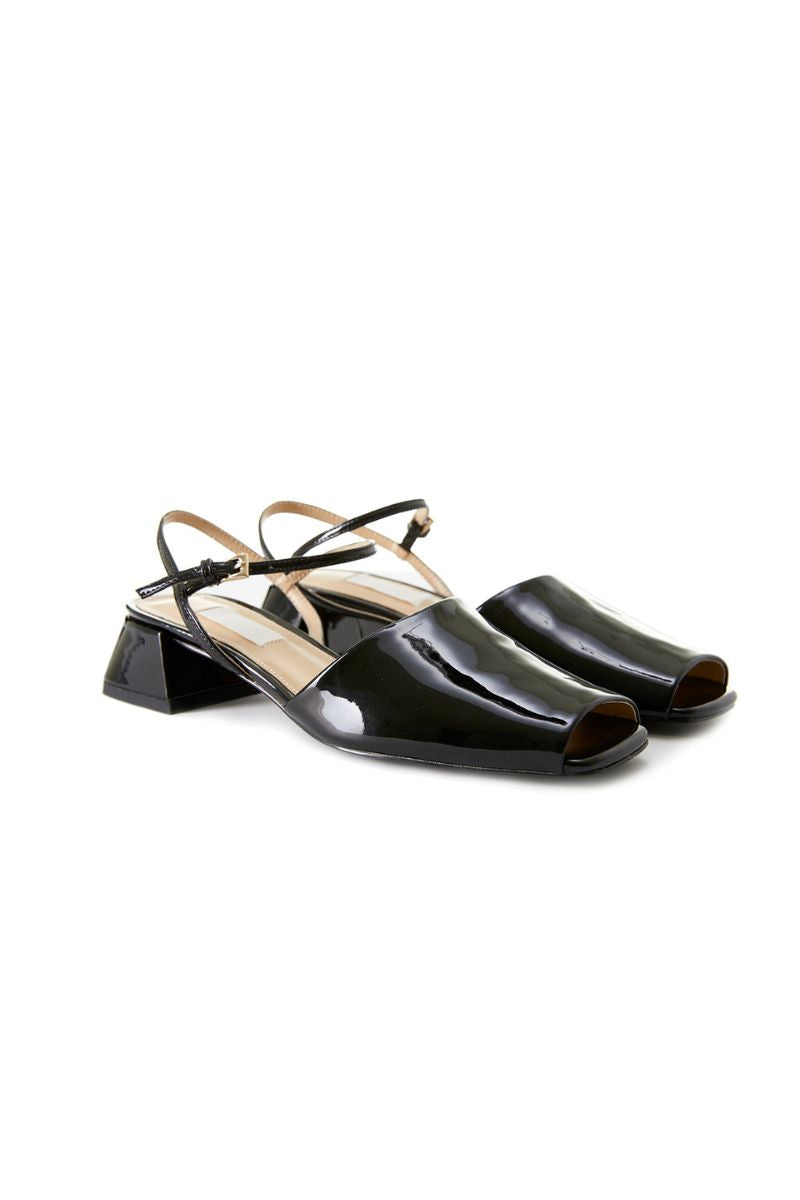 PEEP TOE SLINGBACK HEELS IN BLACK - CULT MIA