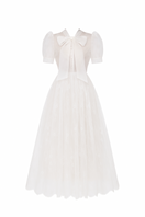 White Plan ILLEN midi dress with a fitted bodice and flowing skirt, stylish and elegant for casual or formal occasions.
