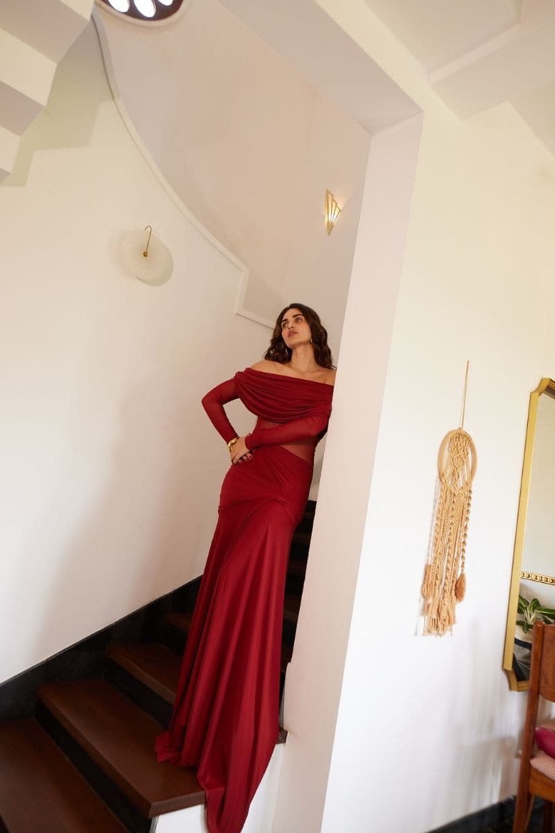 CARLA MAROON DRAPED GOWN | CULT MIA | Deme By Gabriella CARLA MAROON DRAPED GOWN | CULT MIA | Deme By Gabriella