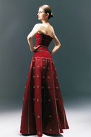 HAPPY CLOTHING CULT MIA X terry strapless stone organza gown with flowing fabric and elegant design, perfect for formal occasions.