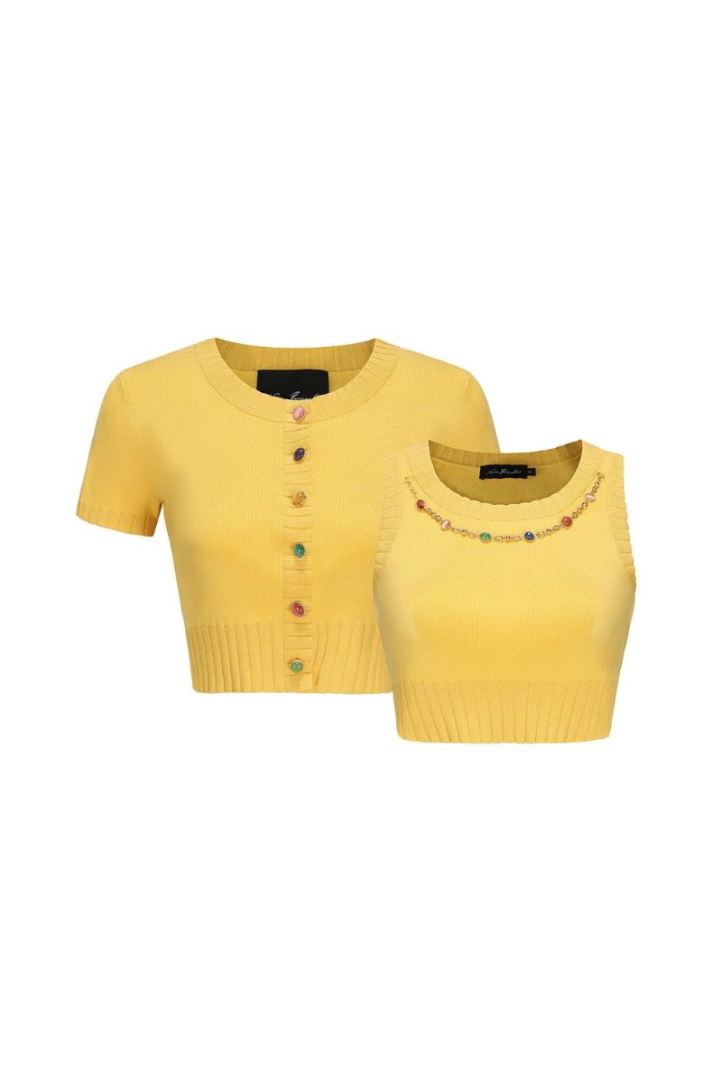 Yellow knit top set by Nana Jacqueline featuring a stylish knit design and comfortable fit, perfect for casual wear.