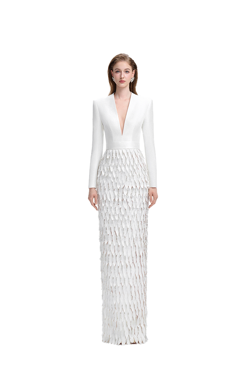 LONG SLEEVE LAYERED LEAF MAXI DRESS - CULT MIA