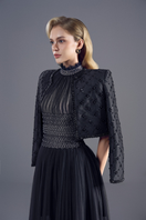Black Lilly cropped jacket by Rosee De Matin, stylish lightweight jacket with a fitted design for casual or chic looks.