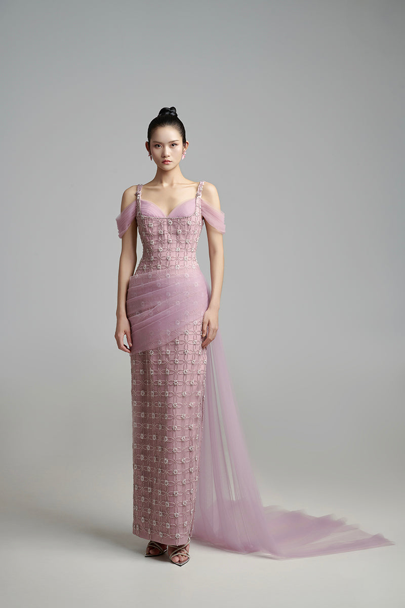LIGHT PURPLE CRYSTAL MAXI DRESS