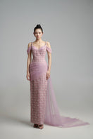 Light purple crystal maxi dress by Happy Clothing featuring flowing fabric and elegant design, perfect for formal occasions.