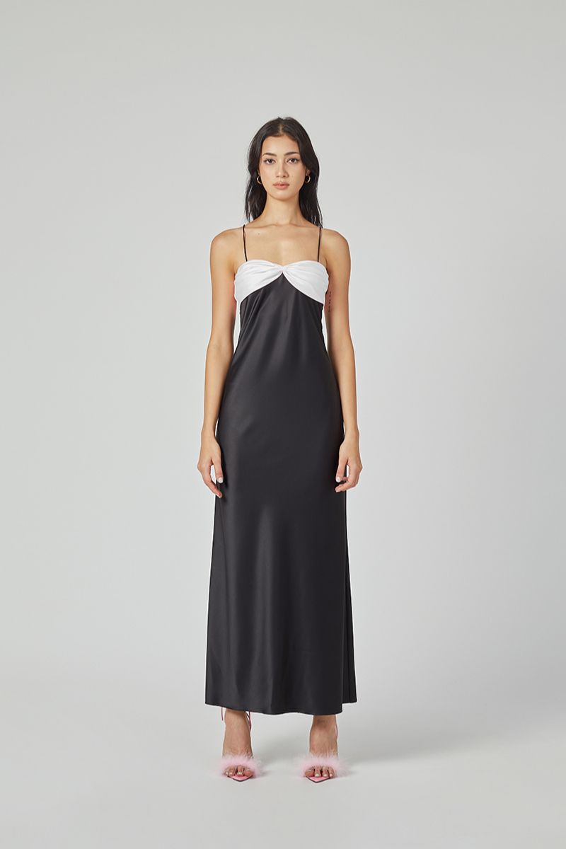 SWAN SLIP MAXI DRESS IN BLACK AND WHITE - CULT MIA