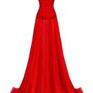 Red draped corset gown by CEM featuring elegant fabric and fitted silhouette, perfect for formal occasions.