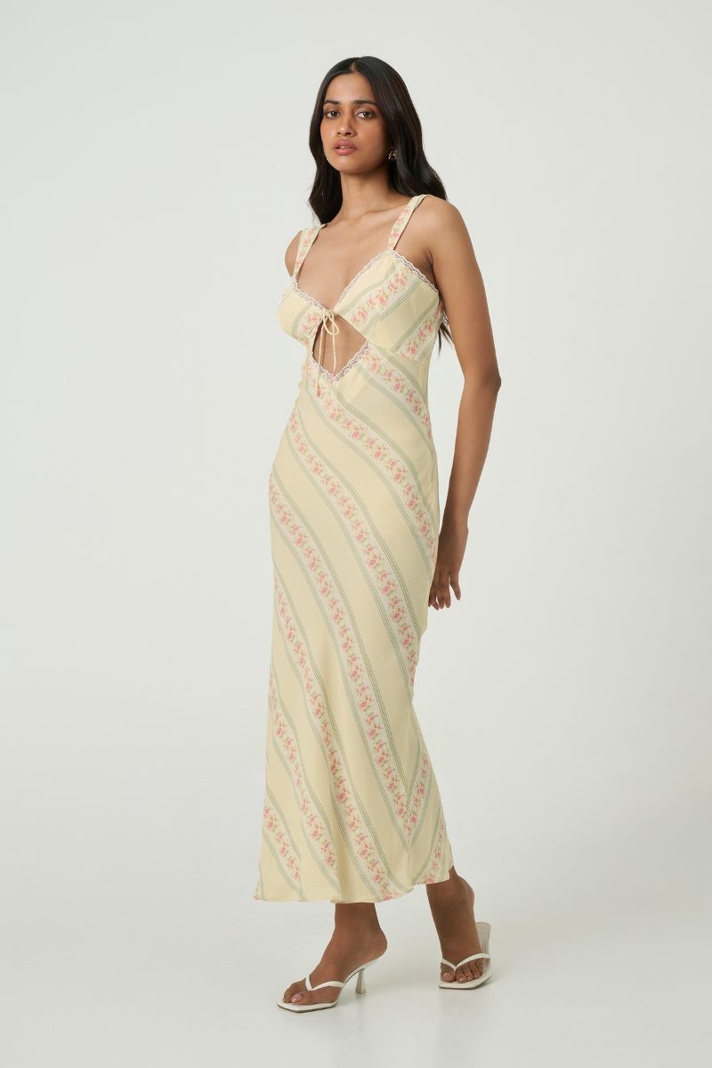 Summer Away floral maxi dress with a flowing silhouette, vibrant floral pattern, and lightweight fabric perfect for warm weather.