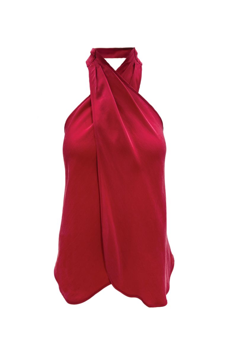 CROSS HALTER TOP IN ROUGE - CULT MIA